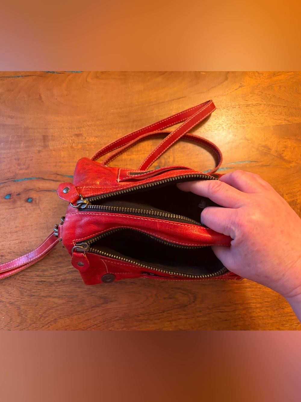 BED|STU Red Leather Crossbody with Adjustable Strap or wristlet - Picture 6 of 12